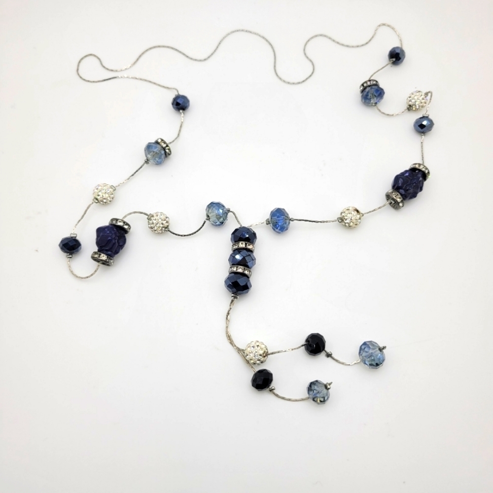 21" Faceted Glass, Clay Beads with Rhinestone Inlay Abstract Beads Necklace